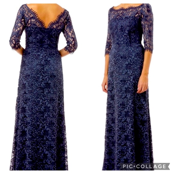 Js Collections boat neck lace A-line with 3/4 sleeves gown - Picture 2 of 5